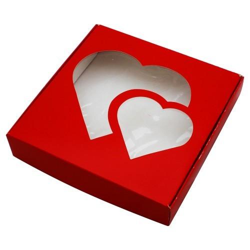 Коробка для пряников 20*20*3 сердца красные